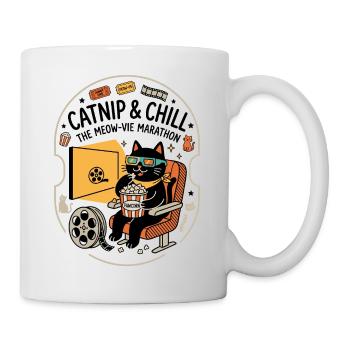 Kino Katze Popcorn 3D Look - Tasse - Weiß - Rechts