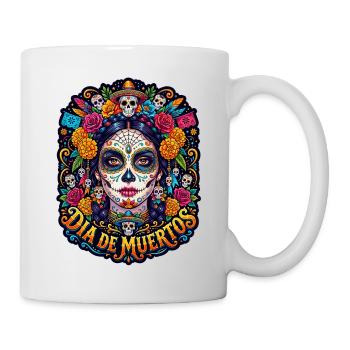 Tête de mort mexicaine sugar skull crâne fleurs - Mug blanc - blanc - Droite