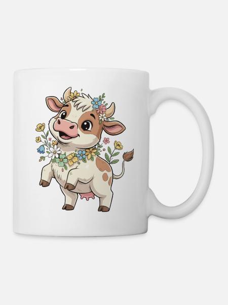 Kuh mit Blumenkranz - Tasse - Weiß