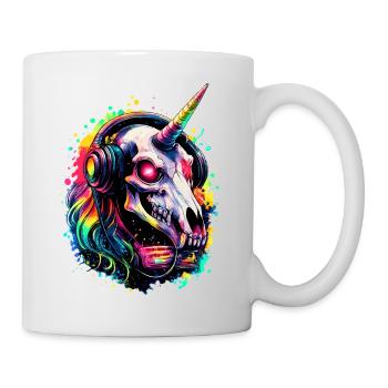 Einhorn Totenkopf mit Kopfhörer Neon Fantasy - Tasse - Weiß - Rechts