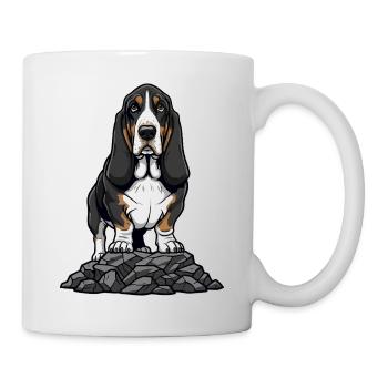 Basset Hound Dog on Rock Tricolor Portrait - Mug - white - Right