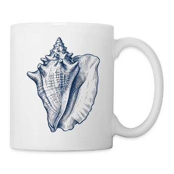 Illustration de coquillages en bleu - Mug blanc - blanc - Droite