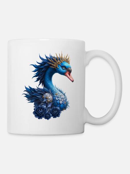 Königsblauer Vogel mit Krone - Tasse - Weiß