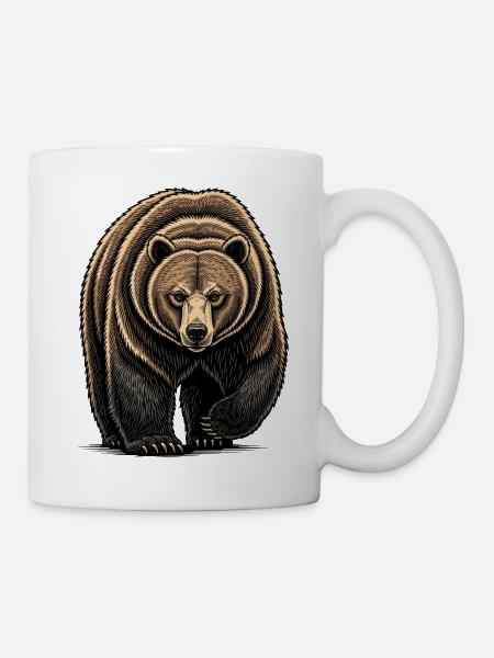 Bear Watcher Linienillustration - Tasse - Weiß