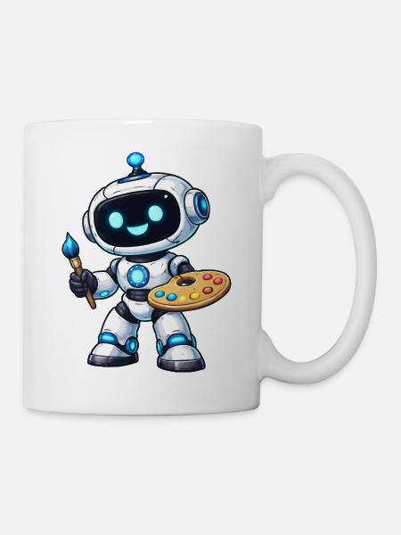 Künstlerischer Malroboter mit Palette - Tasse - Weiß