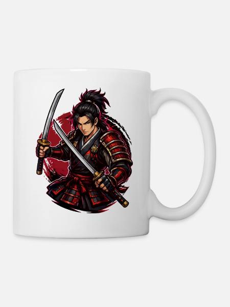 Samurai-Kämpfer in rotem Wirbel - Tasse - Weiß