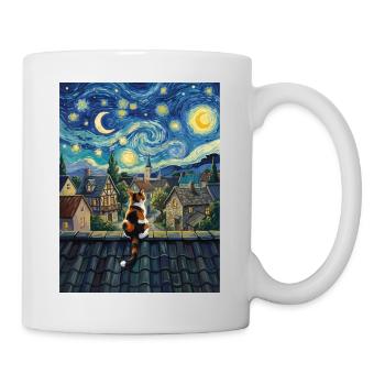 Art du chat Van Gogh du village de la Nuit étoilée - Mug blanc - blanc - Droite