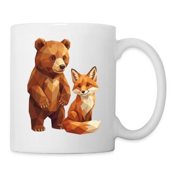 Geometrische Low Poly Bären- und Fuchswaldkunst - Tasse - Weiß - Rechts