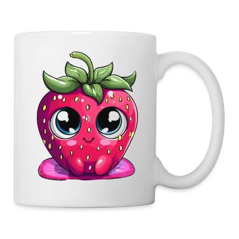 Kawaii Erdbeer Gesichterfratz - Tasse - Weiß - Rechts
