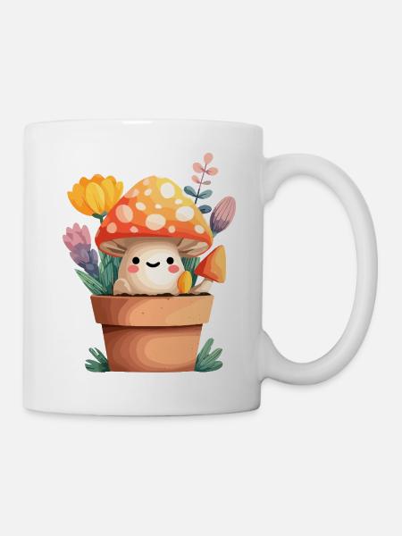 Kleiner Pilzfreund im Blumentopf - Tasse - Weiß