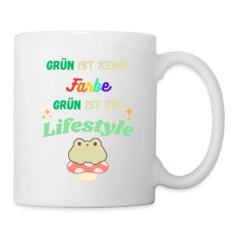Grün ist Lifestyle – bunte Typo & Frosch - Tasse - Weiß - Rechts