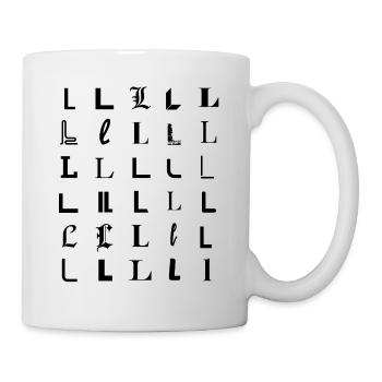 Typografie L-Monogramm-Buchstabenmosaik-Design T-Shirt - Tasse - Weiß - Rechts