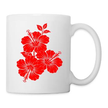 Silhouette triple de floraison d’hibiscus rouge - Mug blanc - blanc - Droite