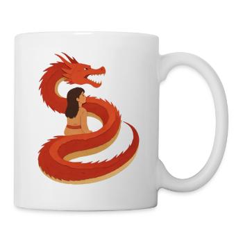 Drachenumarmung: Feurige Schlange und Jungfrau - Tasse - Weiß - Rechts
