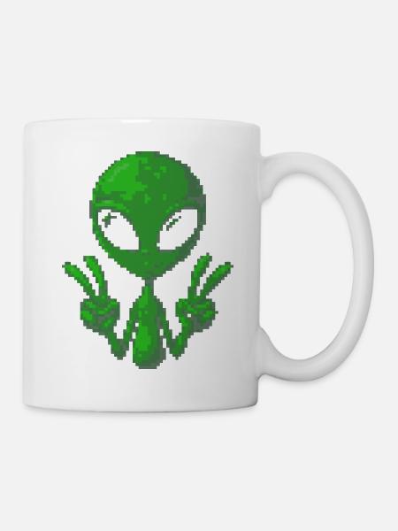 Pixel Alien Friedenszeichen - Tasse - Weiß
