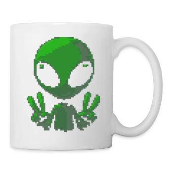 Pixel grünes Alien-Friedenszeichen - Tasse - Weiß - Rechts