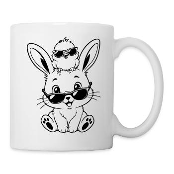 Lapin avec poussin et lunettes de soleil - Mug blanc - blanc - Droite