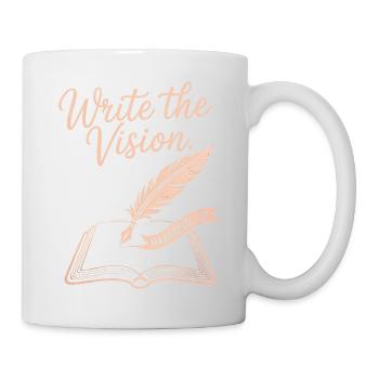 Schreibe die Vision – Feder & Offenes Buch - Tasse - Weiß - Rechts
