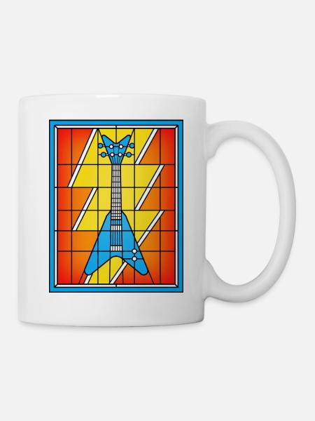 Buntglas-Blaue Gitarre - Tasse - Weiß