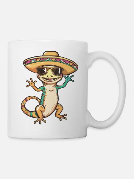 Echse Comic Lustig Sombrero - Tasse - Weiß