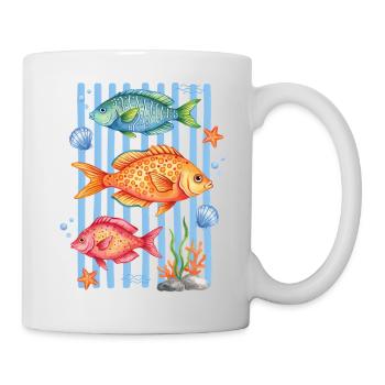 Océan de poissons aquarelle colorés - Mug blanc - blanc - Droite