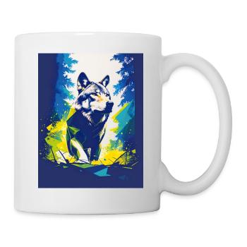 Geometrischer Wolf-Neonwald - Tasse - Weiß - Rechts
