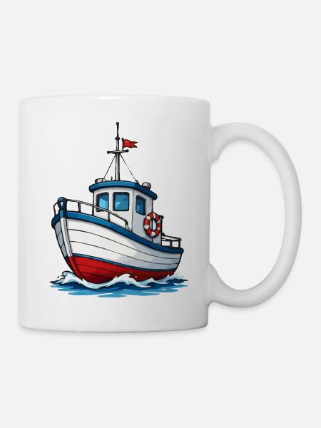 Küstenboot Cartoon Motiv - Tasse - Weiß