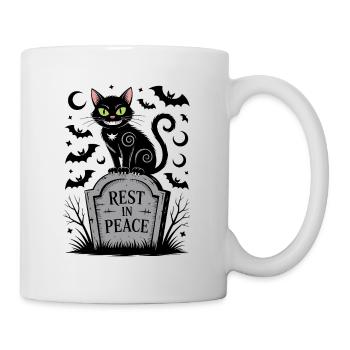 Un chat noir sur la pierre tombale de Repose en paix - Mug blanc - blanc - Droite