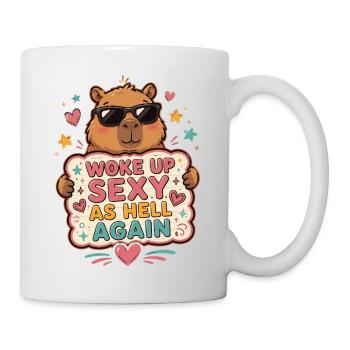 Woke Up Sexy As Hell - Lustiges Capybara Retro - Tasse - Weiß - Rechts