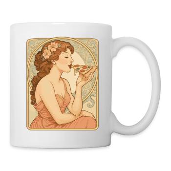 Art Nouveau Pizza Pin-Up - Vintage Kunst - Mug blanc - blanc - Droite