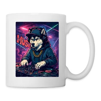 DJ Husky: Club Hund mit Hoodie & Graffiti - Tasse - Weiß - Rechts