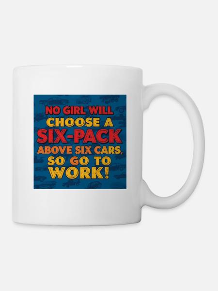 Six-Pack vs Autos: Leg los. - Tasse - Weiß