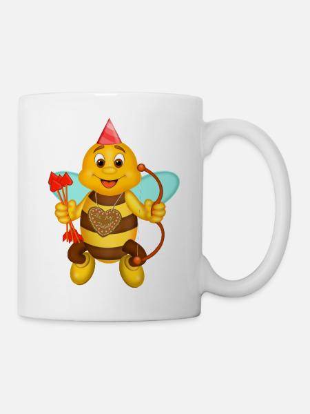 Valentinsbiene mit Schleife und Herz - Tasse - Weiß