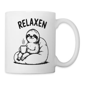 Relaxen Faultier mit Kaffee - Tasse - Weiß - Rechts