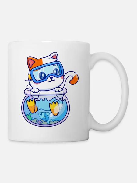 Kawaii Katzen-Schnorchelaquarium - Tasse - Weiß