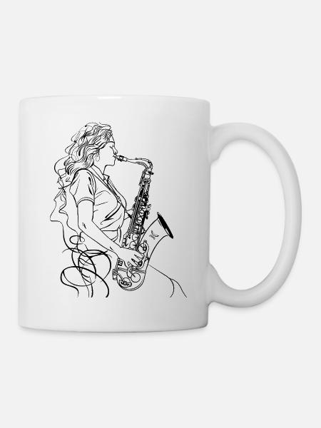 Weiblicher Saxophonist Zeichnung - Tasse - Weiß