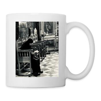 The silence of prayer in the church interior - Mug - white - Right