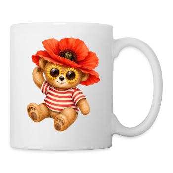 Cute Teddy Bear with Poppy Hat & Floral Glasses - Mug - white - Right