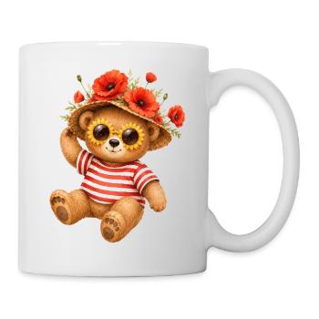 Petit ours mignon en été avec un chapeau de pavots - Mug blanc - blanc - Droite