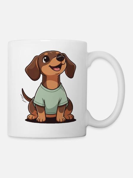 Happy Dachshund Cartoon Heart Warmer Shirt HAS SHORT LE - Mug - white
