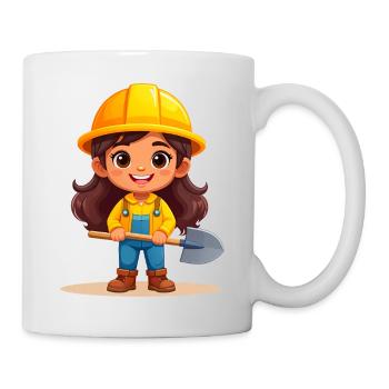 Comic-Mädchen mit Helm & Schaufel – Handwerker - Tasse - Weiß - Rechts