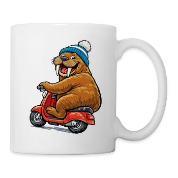 Walross auf dem Motorroller - Tasse - Weiß - Rechts