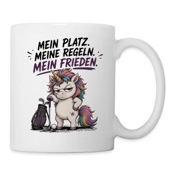 Mein Platz Meine Regeln Mein Frieden Einhorn Golf - Tasse - Weiß - Rechts
