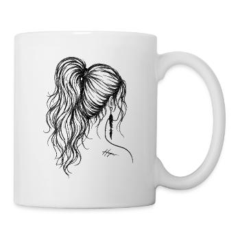 Haar-Line-Art mit Hope Tattoo - Tasse - Weiß - Rechts
