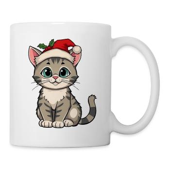 Weihnachtskätzchen mit Mütze - Tasse - Weiß - Rechts