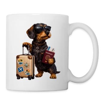 Dachshund Motif Holiday – Funny Dog with Suitcase and - Mug - white - Right