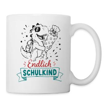 Endlich Schulkind Dino - Tasse - Weiß - Rechts
