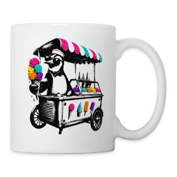 Pinguin am Eiswagen im Stencil Style - Tasse - Weiß - Rechts