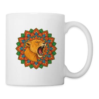 Loewin die bruellt im Mandala - Tasse - Weiß - Rechts