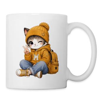 Kawaii-Kätzchen im gelben Hoodie - Tasse - Weiß - Rechts